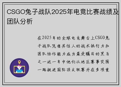 CSGO兔子战队2025年电竞比赛战绩及团队分析