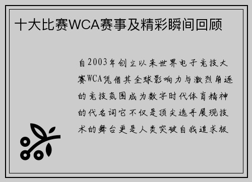 十大比赛WCA赛事及精彩瞬间回顾